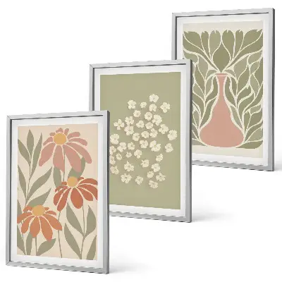 Set de 3 cuadros para salón con estampados florales bohemios