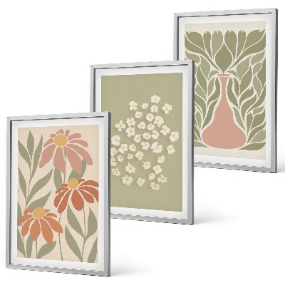 Set de 3 cuadros para salón estampados florales bohemios