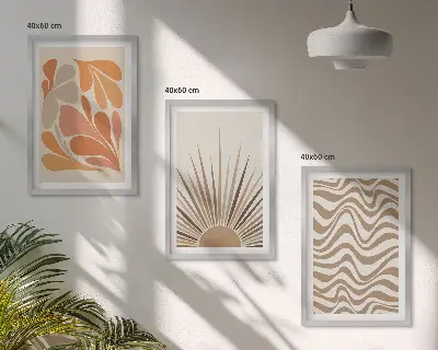 Juego de 3 cuadros con diseño bohemio de formas solares en tonos pastel