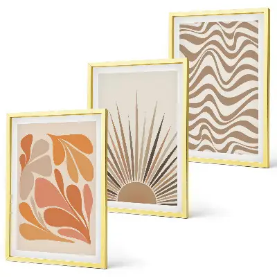 Juego de 3 cuadros con diseño bohemio de formas solares en tonos pastel