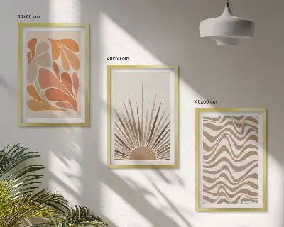 Juego de 3 cuadros con diseño bohemio de formas solares en tonos pastel