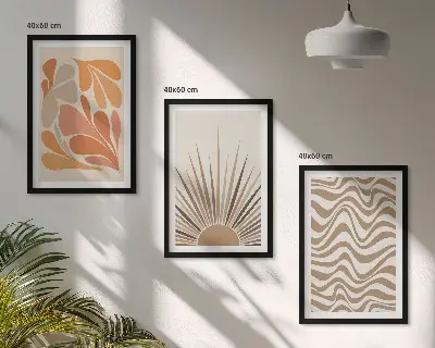 Juego de 3 cuadros con diseño bohemio de formas solares en tonos pastel