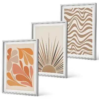 Juego de 3 cuadros con diseño bohemio de formas solares en tonos pastel