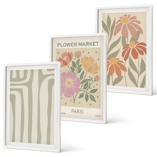 Set de 3 cuadros para salón con motivos botánicos de estilo minimalista parisino