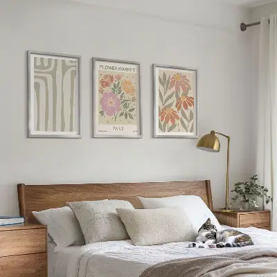 Set de 3 cuadros para salón con motivos botánicos de estilo minimalista parisino