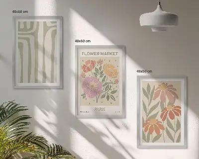 Set de 3 cuadros para salón con motivos botánicos de estilo minimalista parisino