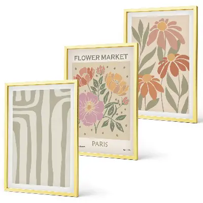 Set de 3 cuadros para salón con motivos botánicos de estilo minimalista parisino
