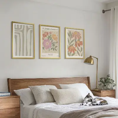 Set de 3 cuadros para salón con motivos botánicos de estilo minimalista parisino