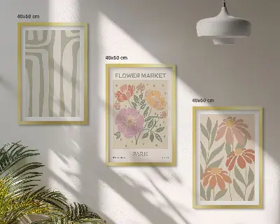 Set de 3 cuadros para salón con motivos botánicos de estilo minimalista parisino