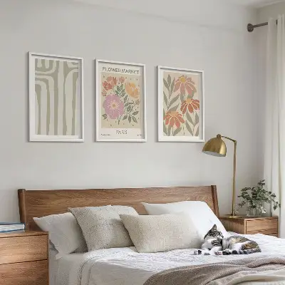Set de 3 cuadros para salón con motivos botánicos de estilo minimalista parisino