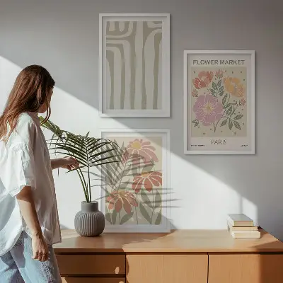 Set de 3 cuadros para salón con motivos botánicos de estilo minimalista parisino
