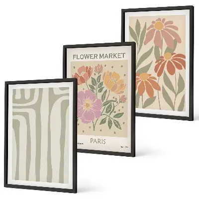 Set de 3 cuadros para salón con motivos botánicos de estilo minimalista parisino