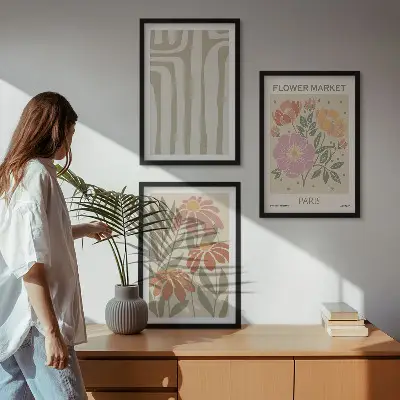 Set de 3 cuadros para salón con motivos botánicos de estilo minimalista parisino