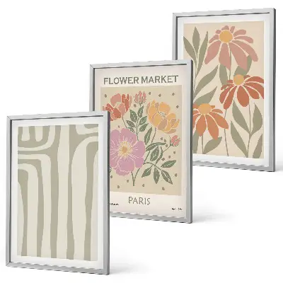 Set de 3 cuadros para salón con motivos botánicos de estilo minimalista parisino