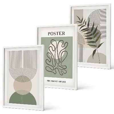 Set de 3 cuadros para salón con patrones geométricos botánicos
