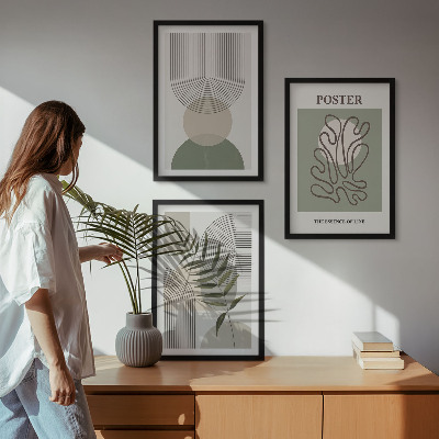 Set de 3 cuadros para salón patrones botánicos geométricos