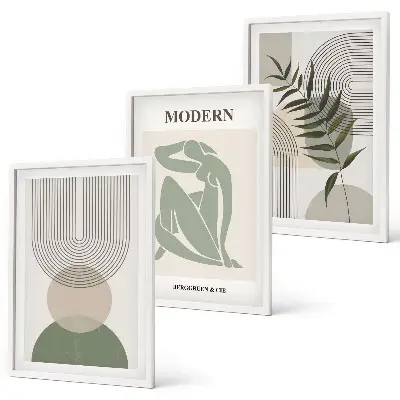 Juego de 3 cuadros con motivos de plantas decorativos