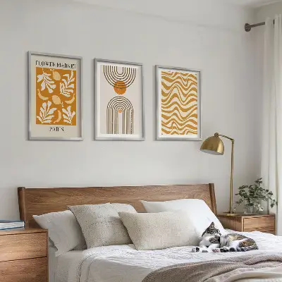 Set de 3 cuadros para salón con estampados geométricos de plantas
