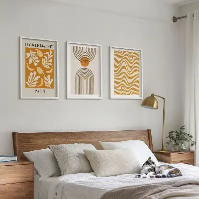 Set de 3 cuadros para salón con estampados geométricos de plantas