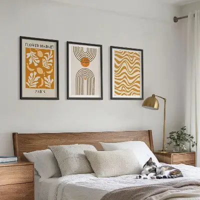 Set de 3 cuadros para salón con estampados geométricos de plantas