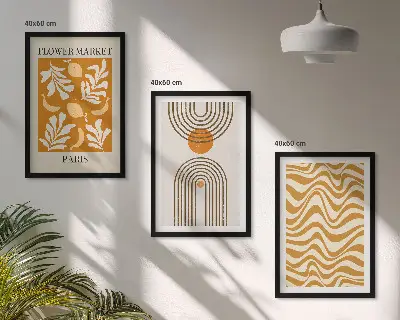 Set de 3 cuadros para salón con estampados geométricos de plantas
