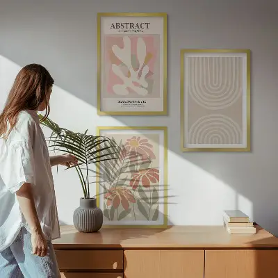 Juego de 3 cuadros con diseño de formas abstractas de plantas