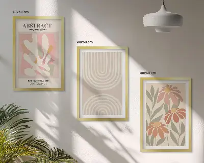 Juego de 3 cuadros con diseño de formas abstractas de plantas