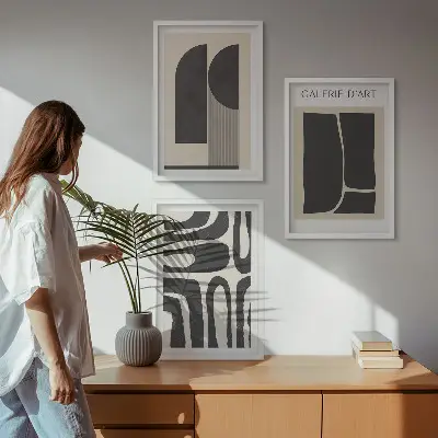 Set de 3 cuadros para salón con diseño de pósteres minimalistas abstractos