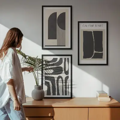 Set de 3 cuadros para salón con diseño de pósteres minimalistas abstractos