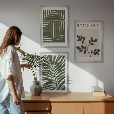 Juego de 3 cuadros diseño de minimalismo botánico bohemio