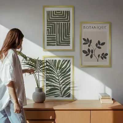 Juego de 3 cuadros diseño de minimalismo botánico bohemio