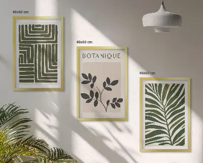 Juego de 3 cuadros diseño de minimalismo botánico bohemio