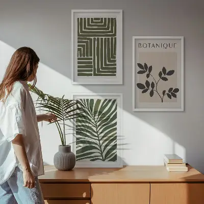 Juego de 3 cuadros diseño de minimalismo botánico bohemio