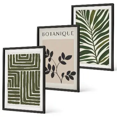 Juego de 3 cuadros diseño de minimalismo botánico bohemio