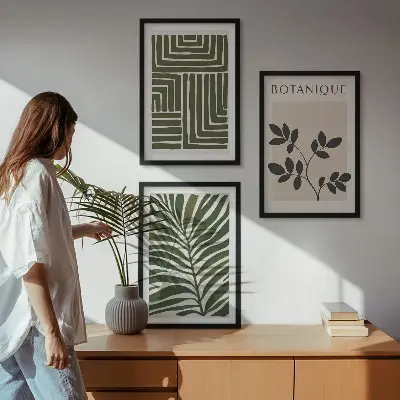 Juego de 3 cuadros diseño de minimalismo botánico bohemio