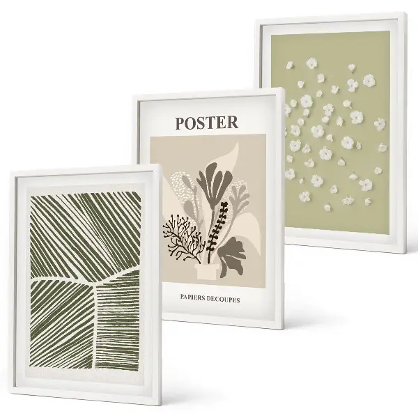 Set de 3 cuadros para salón con motivos vegetales discretos