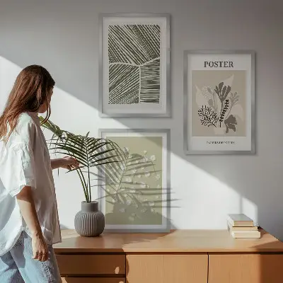 Set de 3 cuadros para salón con motivos vegetales discretos