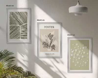 Set de 3 cuadros para salón con motivos vegetales discretos