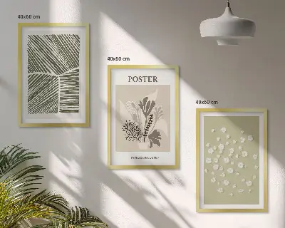 Set de 3 cuadros para salón con motivos vegetales discretos
