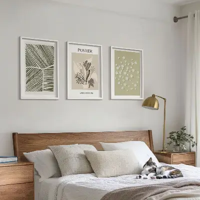 Set de 3 cuadros para salón con motivos vegetales discretos
