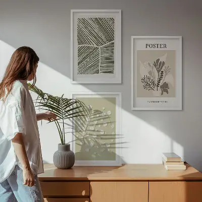 Set de 3 cuadros para salón con motivos vegetales discretos