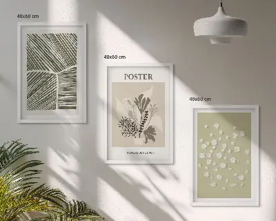 Set de 3 cuadros para salón con motivos vegetales discretos