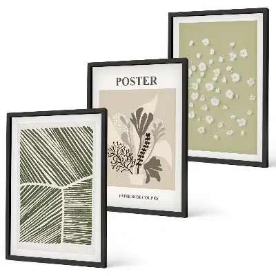 Set de 3 cuadros para salón con motivos vegetales discretos