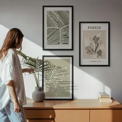 Set de 3 cuadros para salón con motivos vegetales discretos