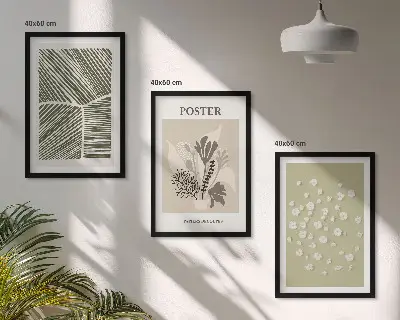 Set de 3 cuadros para salón con motivos vegetales discretos