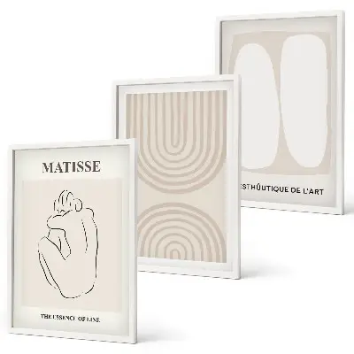 Set de 3 cuadros para salón con diseño de líneas minimalistas y elegantes