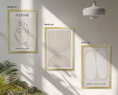 Set de 3 cuadros para salón con diseño de líneas minimalistas y elegantes