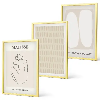 Juego de 3 cuadros con diseño de líneas y formas en tonos beige y blanco