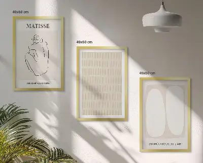 Juego de 3 cuadros con diseño de líneas y formas en tonos beige y blanco
