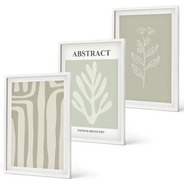 Set de 3 cuadros para salón con diseño de patrones abstractos de plantas